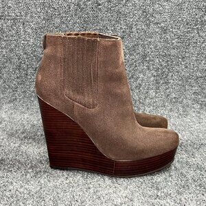 Michael Kors Wedge Booties Women's Size 7 Brown Suede Pull On Chelsea Ankle Boot